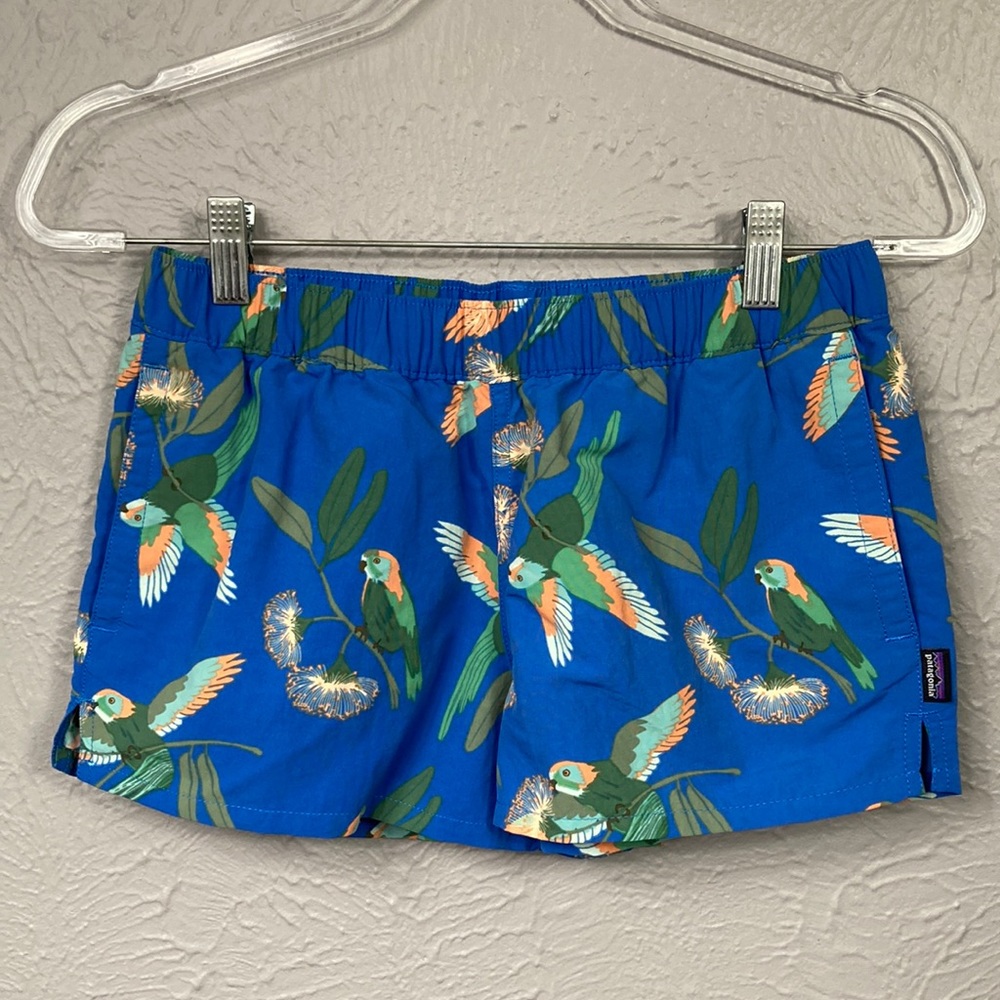 Patagonia Blue Parrot Print 100% Recycled Nylon Tropical Shorts Women's … - Picture 2 of 11